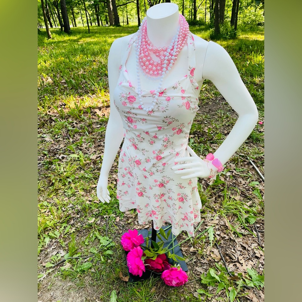 Y2K Floral Pink and White Dress